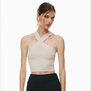 Aritzia Babaton Sculpt Knit Criss Cross Cropped Tank Top Rhodon Pink